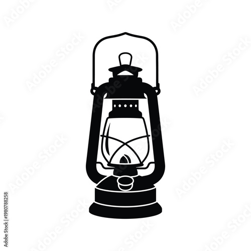 Vintage kerosene lantern silhouette icon isolated on white background