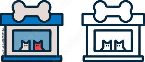 Pet Shelter Adoption Center with Dog and Cat Icon