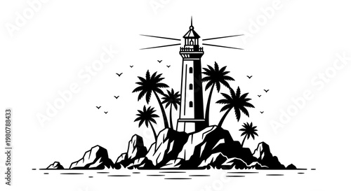 Lighthouse on a rocky island.