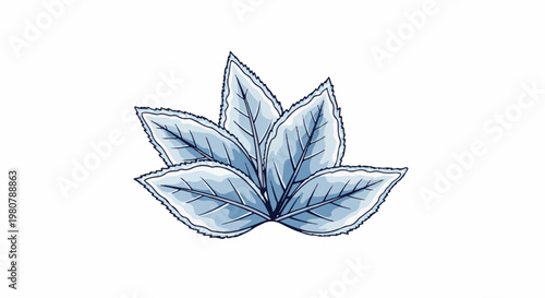 A cluster of stylized, blue-toned leaves with dark outlines