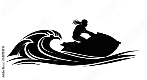 Person Riding Jet Ski on Wave.