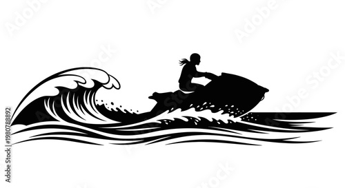 Person Riding Jet Ski on Wave.