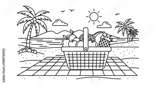 Picnic basket with food items inside.