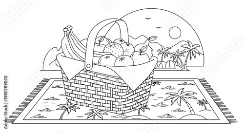 Picnic basket with fresh fruit inside.