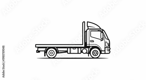 A flatbed truck illustration, side profile, black and white outline