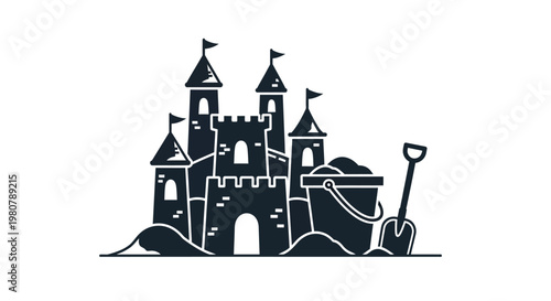 Sand Castle with Towers and Flags.