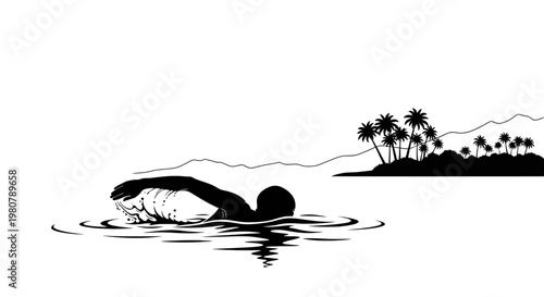 Swimmer in water with head down.