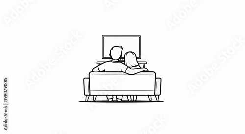 A couple sits on a couch, arms around each other, watching television together