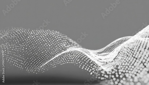 A grayscale visualization showing undulating surfaces created by numerous illuminated white dots, creating a sense of movement