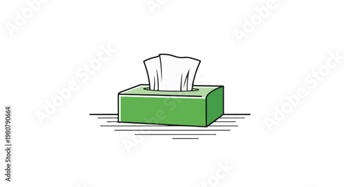 A green tissue box with white tissues peeking out, isolated on white