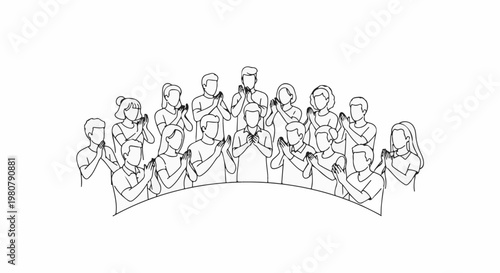 A group of people are shown in a stylized sketch, all clapping their hands together