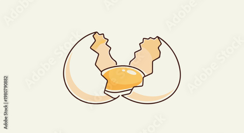 A cracked egg with its yolk spilling out