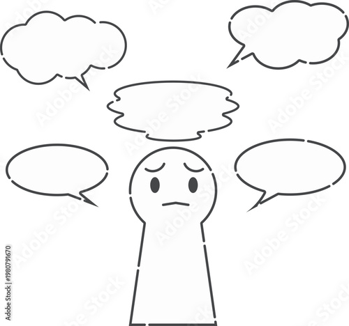 シンプルな人物と吹き出しの会話イラストセット 困る コミュニケーション素材