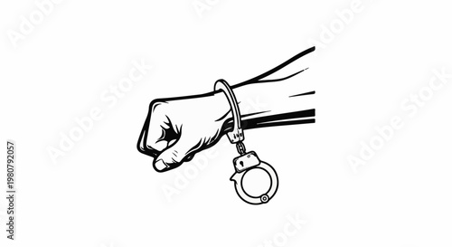 A clenched fist with a handcuff locked around its wrist