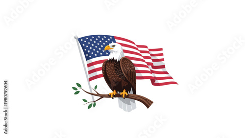 American Bald Eagle Perched Tree Branch.