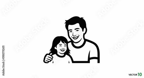 A happy father and daughter embrace, smiling warmly at the viewer