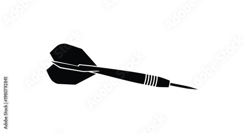 A black dart with flight fins shown in a stark simple silhouette