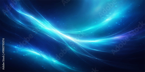 Abstract blue starry background with glowing light waves and smooth digital lines creating a vibrant futuristic design