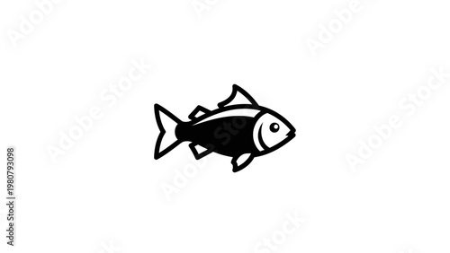 Black and white fish illustration side.
