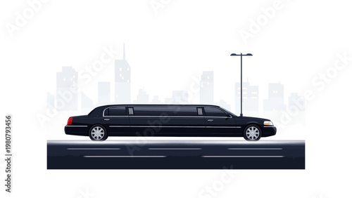 Black Limousine on the Roadway.