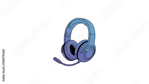 Blue Headphones with Cord Attached Side.