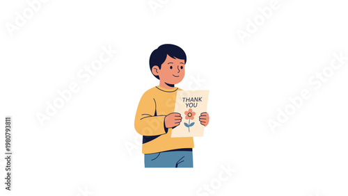 Boy holding a white paper.