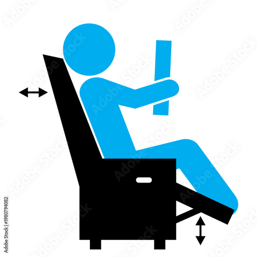 Relaxing recliner, chair, back and leg rest, backrest and footrest, furniture, vector icon