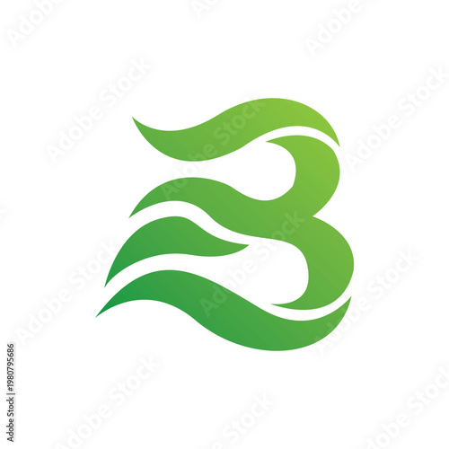 Abstract letter b logo with green swirling shapes and white background, letter
