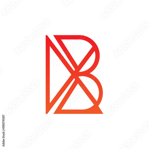 Geometric abstract red letter b logo design with intersecting lines, letter