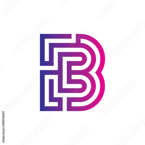 Geometric letter b logo with purple and blue gradient lines on white background