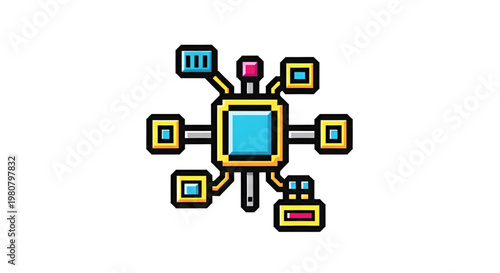 Pixel Art CPU Processor Technology Circuit System Icon
