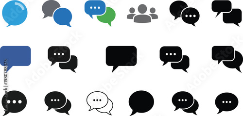 Communication vector icons diverse speech bubbles and chat symbols for modern digital interfaces