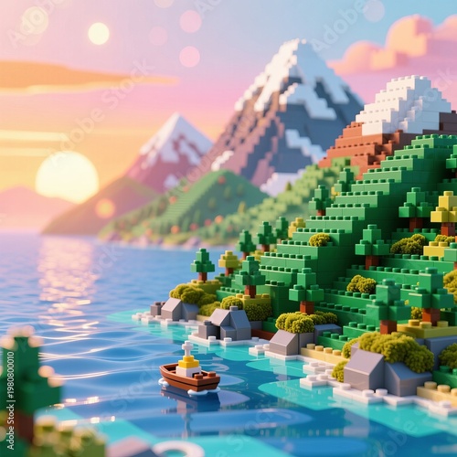 Landscapes LEGO scenes depicting mountains forests or oceans cap