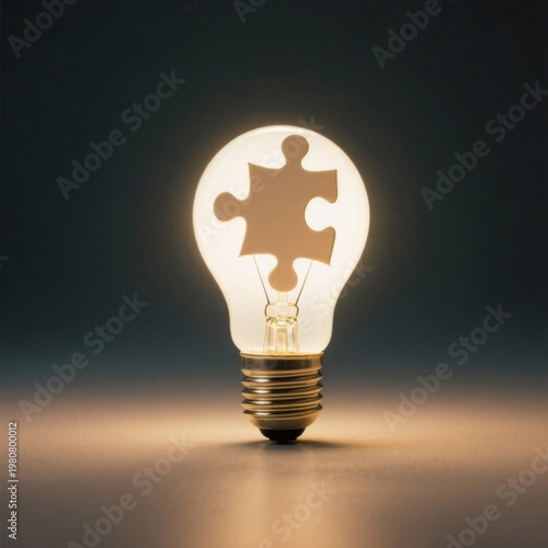Light Bulb with a Puzzle Piece Represents solving a problem find