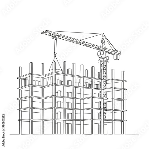 Construction crane lifting building materials.