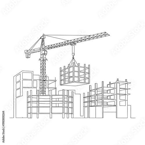 Construction crane lifting building materials.