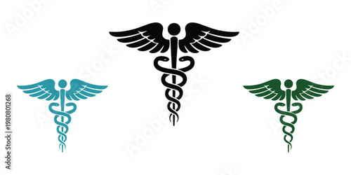 Caduceus medical symbol vector design with pharmacy medicine sign healthcare icon prescription emblem and classic snake staff symbol