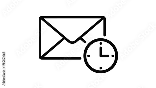 Black outline icon representing a mail message with a clock symbol to indicate scheduled delivery or time management.