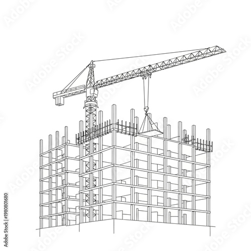 Construction crane lifting heavy loads high.