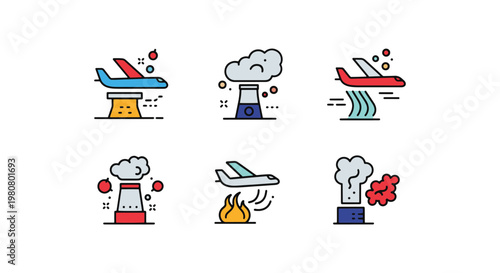 Airplane pollution Line art creative abstract illustration