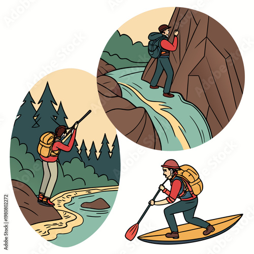 Vector Illustration of Adventure Seekers in Action