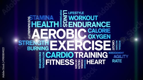 Aerobic Exercise animated word cloud-text design animation tag kinetic typography seamless loop.