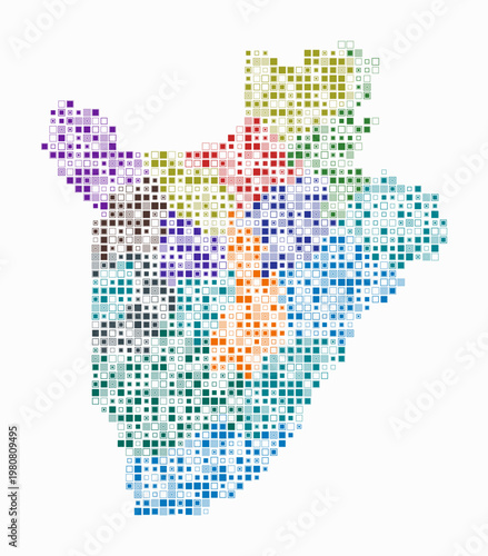 Burundi, shape of the country build of colored cells. Digital style map of the Burundi on white background. Small size square blocks. Awesome vector illustration.