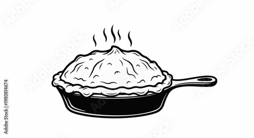 A steaming hot pie in a cast iron skillet, ready to serve