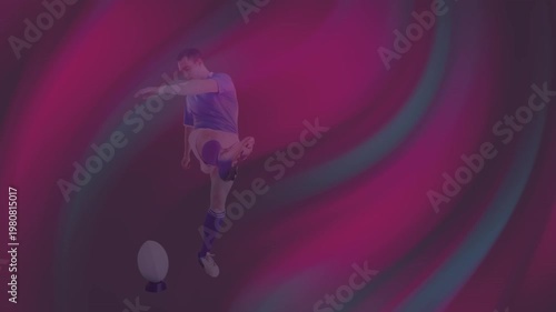 Animation of caucasian rugby player over shapes