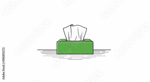 A simple green box of tissues is depicted on a white background