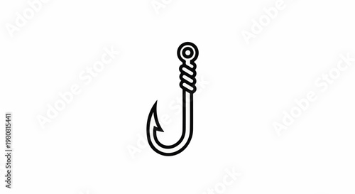 A simple black and white line art illustration of a fishing hook