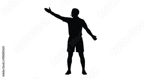 Silhouette of a man with arms outstretched seemingly conducting or gesturing