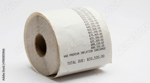 War premium inflation surcharge total due receipt roll on white background