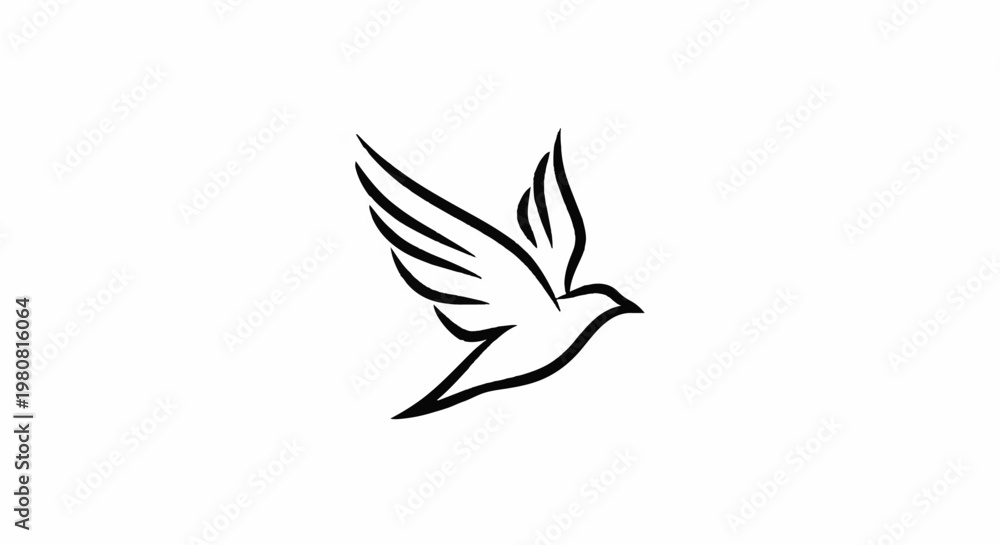 Fototapeta premium A minimalist, ink-style drawing of a bird in flight against a white background
